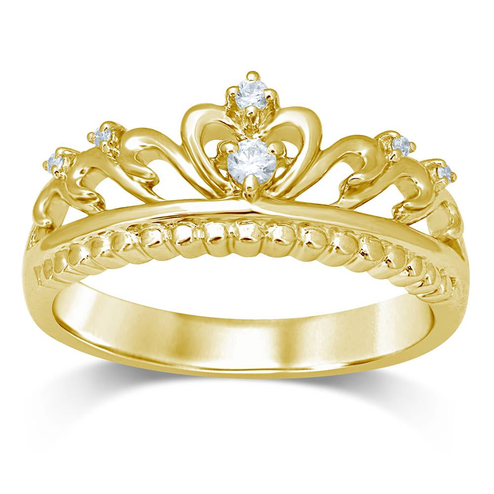 Banda apilable con corona de diamantes de 1/20 quilates en oro amarillo de 10 k