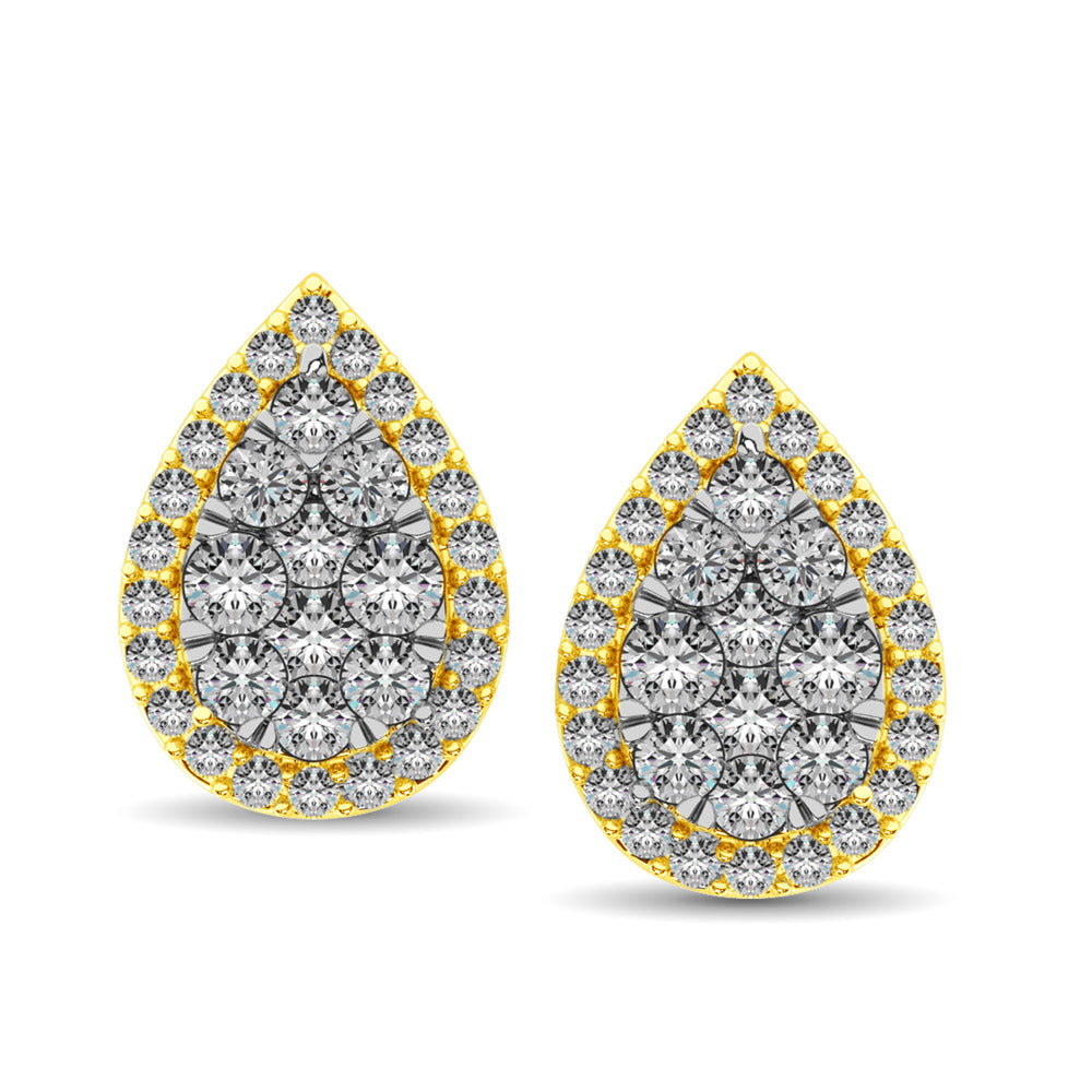 Aretes modernos en forma de pera con diamantes de 3/4 qt total en oro amarillo de 14 k