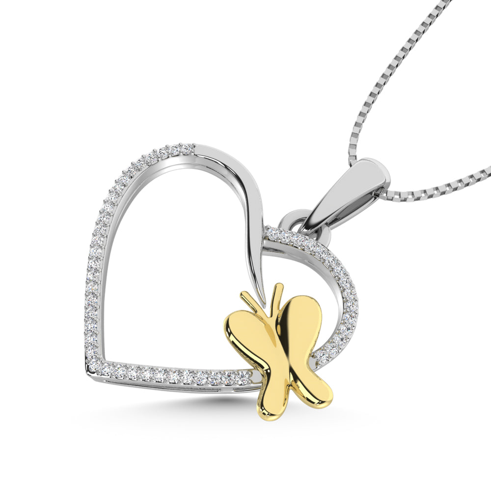 Colgante de corazón con detalles de diamantes en plata de ley y oro amarillo de 10 quilates
