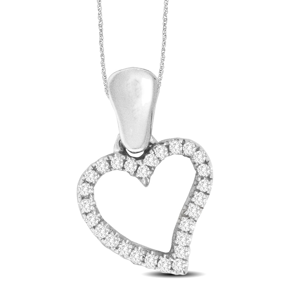 Colgante en forma de corazón con diamantes de 1/8 qt. en oro blanco de 10 quilates