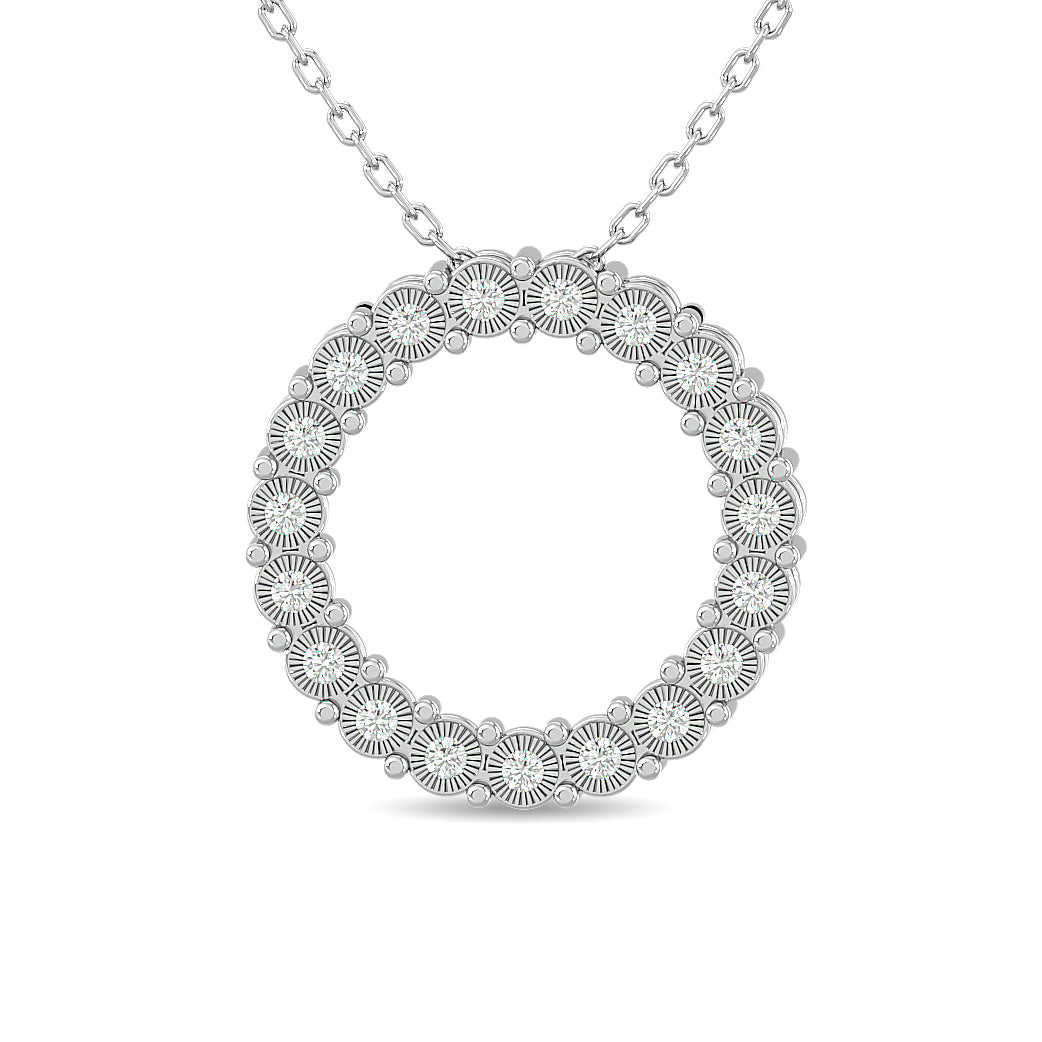 Colgante moderno circular con diamantes de 1/6 qt total en plata de ley